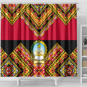 Angola Independence Day Shower Curtain with Coat of Arms and Samakaka Pattern