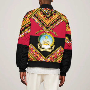 Angola Independence Day Sleeve Zip Bomber Jacket with Coat of Arms and Samakaka Pattern