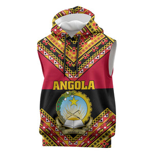 Angola Independence Day Sleeveless Hoodie with Coat of Arms and Samakaka Pattern - African Pride