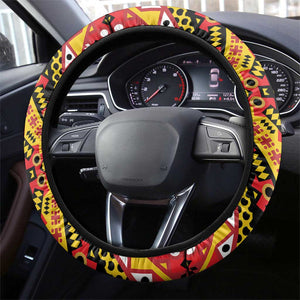 Angola Independence Day Steering Wheel Cover with Coat of Arms and Samakaka Pattern