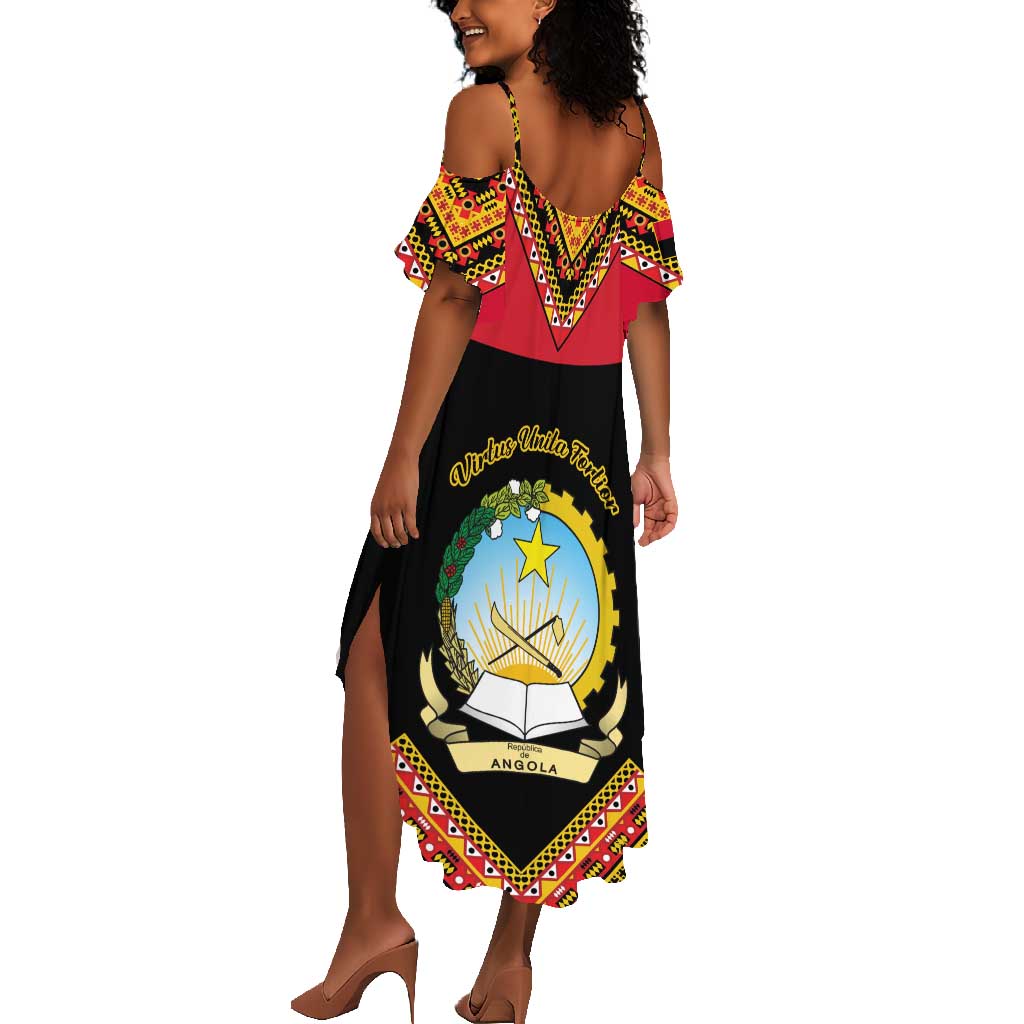 Angola Independence Day Summer Maxi Dress with Coat of Arms and Samakaka Pattern