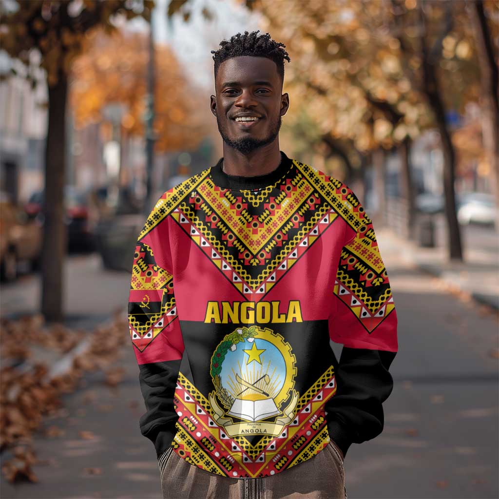 Angola Independence Day Sweatshirt with Coat of Arms and Samakaka Pattern