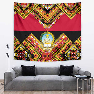 Angola Independence Day Tapestry with Coat of Arms and Samakaka Pattern