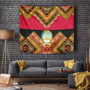 Angola Independence Day Tapestry with Coat of Arms and Samakaka Pattern