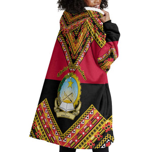 Angola Independence Day Wearable Blanket Hoodie with Coat of Arms and Samakaka Pattern