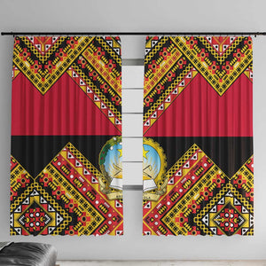 Angola Independence Day Window Curtain with Coat of Arms and Samakaka Pattern