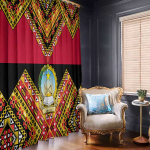 Angola Independence Day Window Curtain with Coat of Arms and Samakaka Pattern