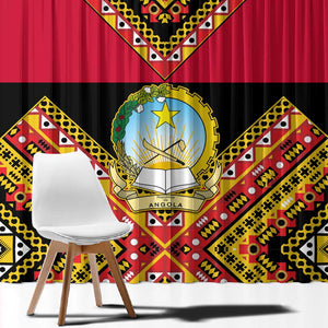 Angola Independence Day Window Curtain with Coat of Arms and Samakaka Pattern