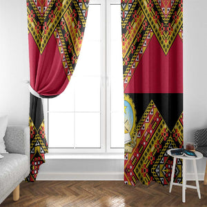 Angola Independence Day Window Curtain with Coat of Arms and Samakaka Pattern