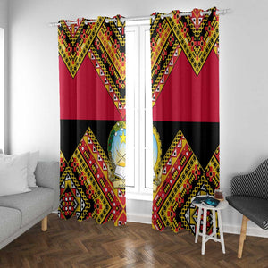 Angola Independence Day Window Curtain with Coat of Arms and Samakaka Pattern