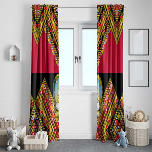 Angola Independence Day Window Curtain with Coat of Arms and Samakaka Pattern