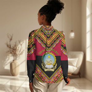 Angola Independence Day Women Casual Shirt with Coat of Arms and Samakaka Pattern