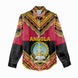 Angola Independence Day Women Casual Shirt with Coat of Arms and Samakaka Pattern