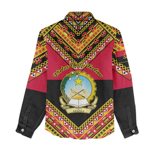 Angola Independence Day Women Casual Shirt with Coat of Arms and Samakaka Pattern