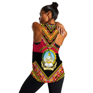 Angola Independence Day Women Racerback Tank with Coat of Arms and Samakaka Pattern