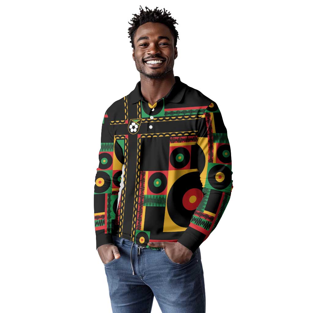 Jamaica Soccer 2026 Long Sleeve Polo Shirt Reggae Stylized