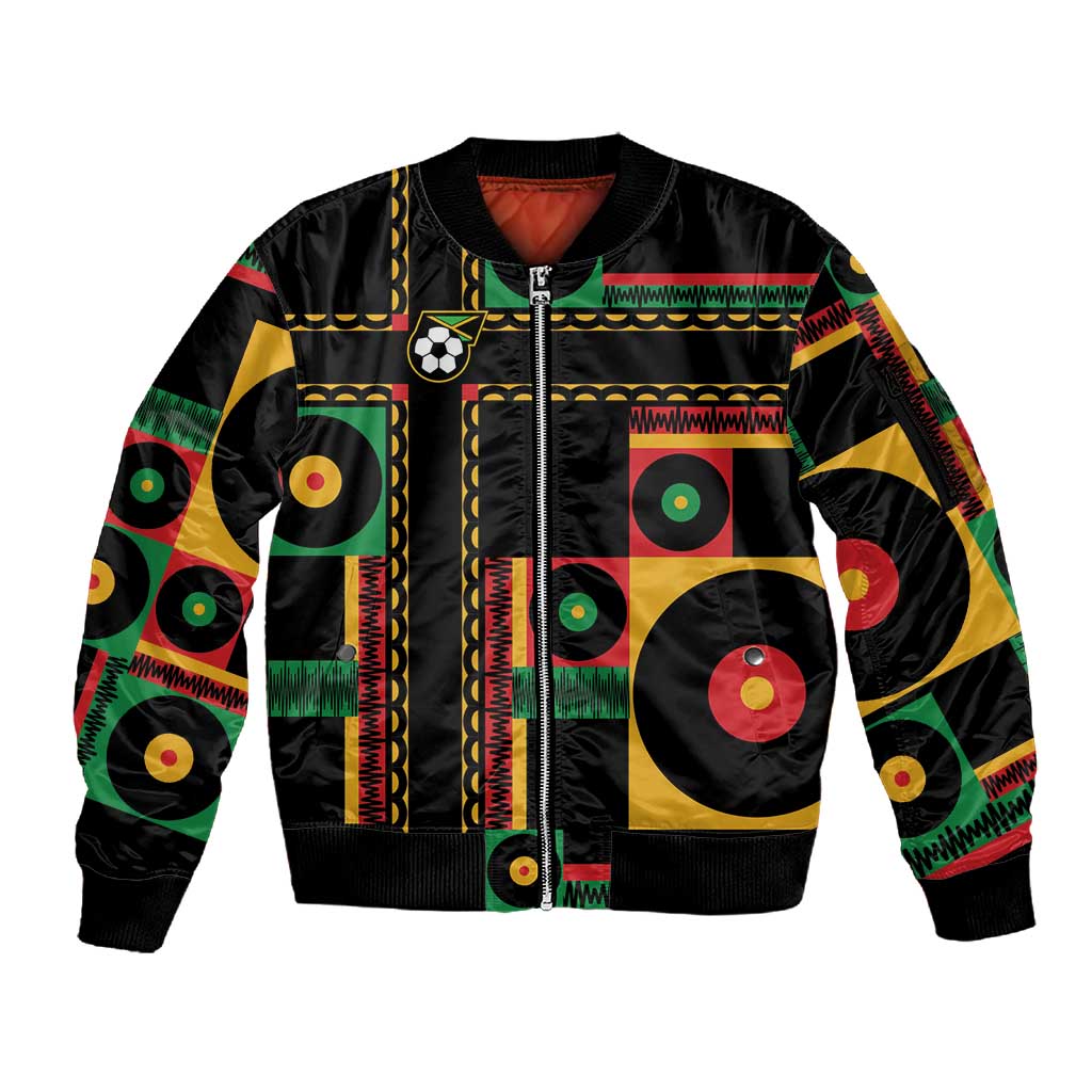 Jamaica Soccer 2026 Sleeve Zip Bomber Jacket Reggae Stylized