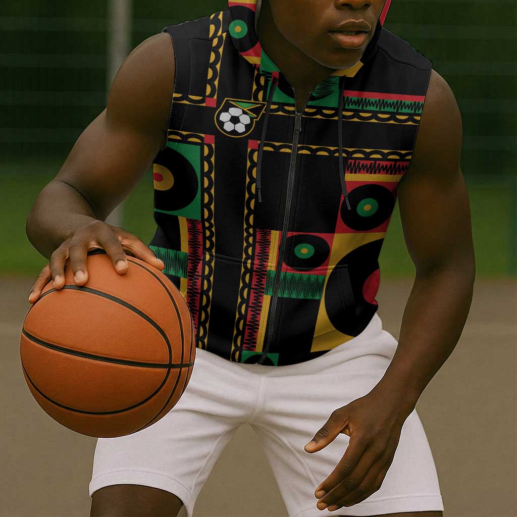 Jamaica Soccer 2026 Sleeveless Zip Hoodie Reggae Stylized