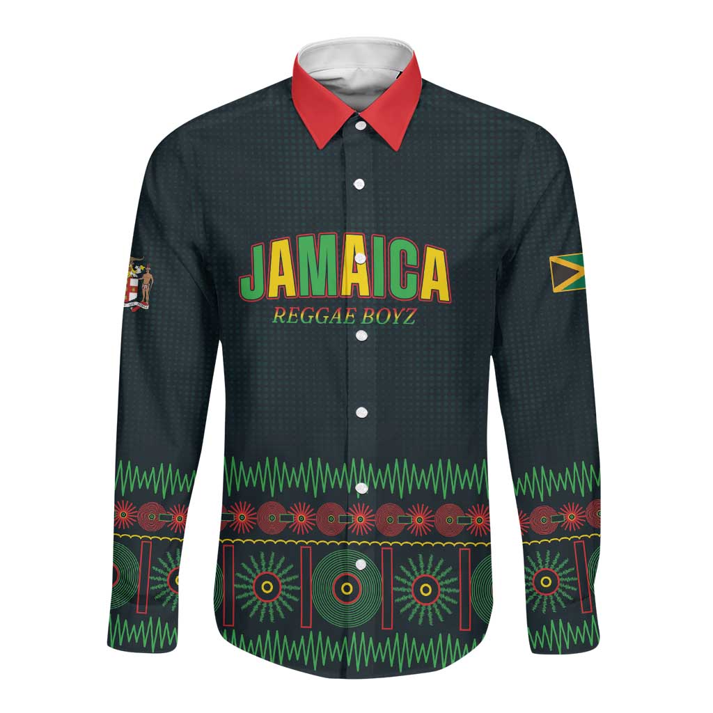 Custom Soccer 2026 Jamaica Long Sleeve Button Shirt Reggae Music Spirit