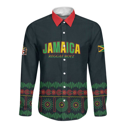 Custom Soccer 2026 Jamaica Long Sleeve Button Shirt Reggae Music Spirit