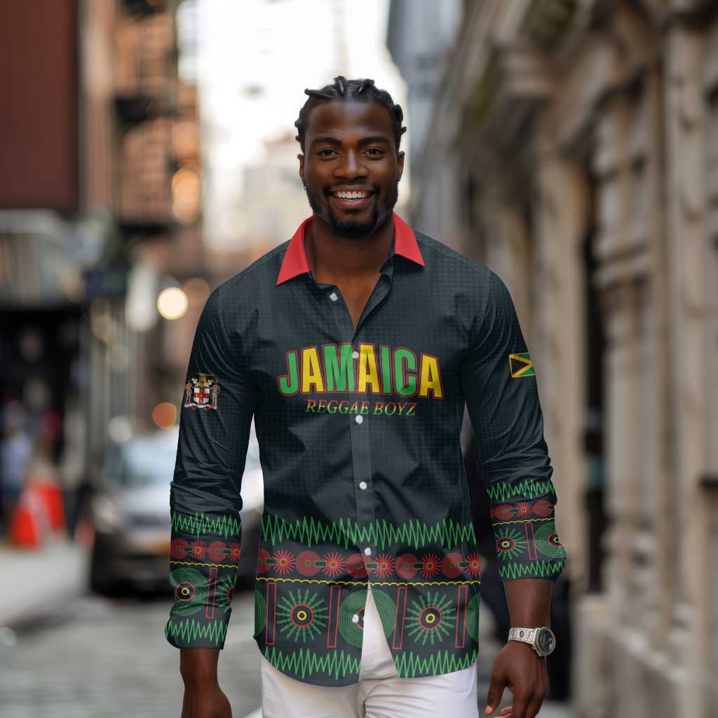 Custom Soccer 2026 Jamaica Long Sleeve Button Shirt Reggae Music Spirit