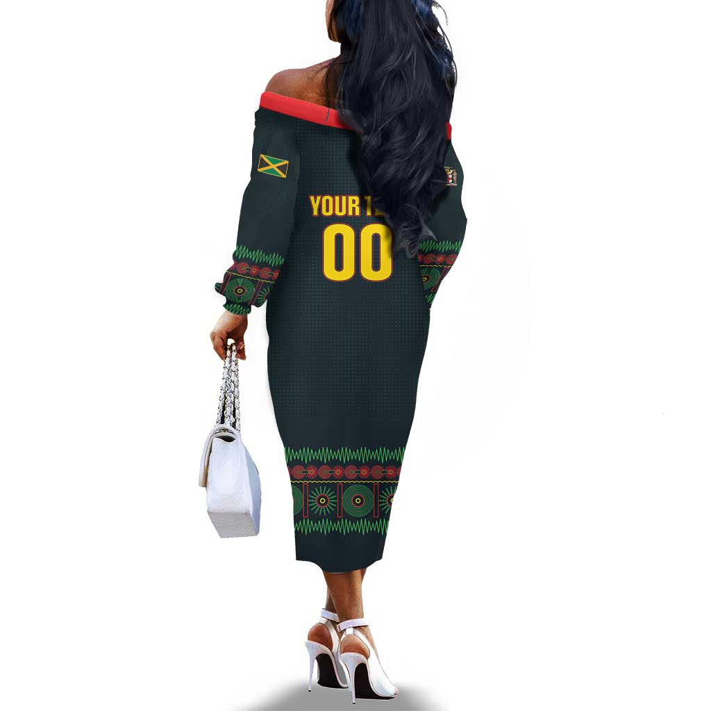 Custom Soccer 2026 Jamaica Off The Shoulder Long Sleeve Dress Reggae Music Spirit