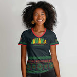 Custom Soccer 2026 Jamaica Women V-Neck T-Shirt Reggae Music Spirit