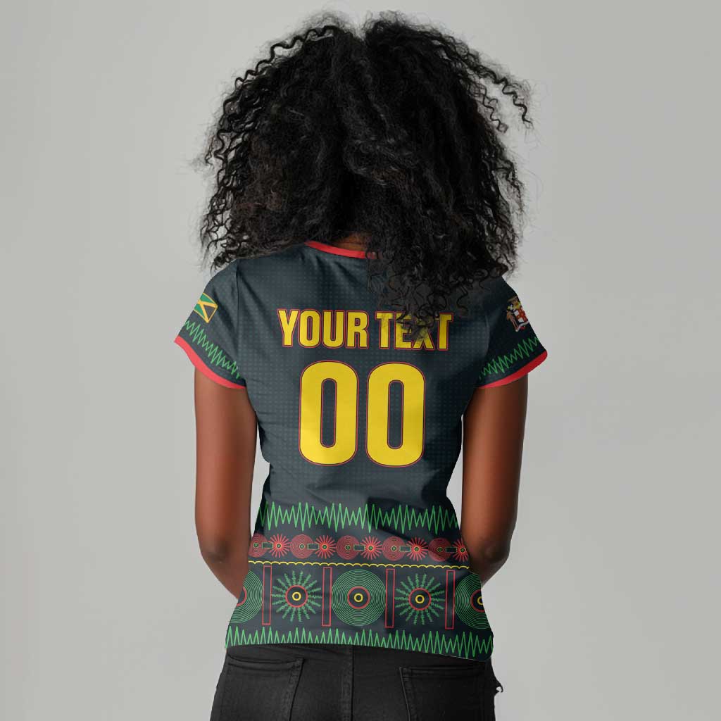 Custom Soccer 2026 Jamaica Women V-Neck T-Shirt Reggae Music Spirit