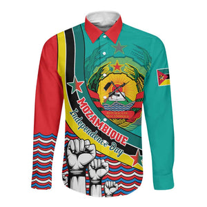 Personalized Mozambique Independence Day Long Sleeve Button Shirt - June 25, Mozambiki Emblem