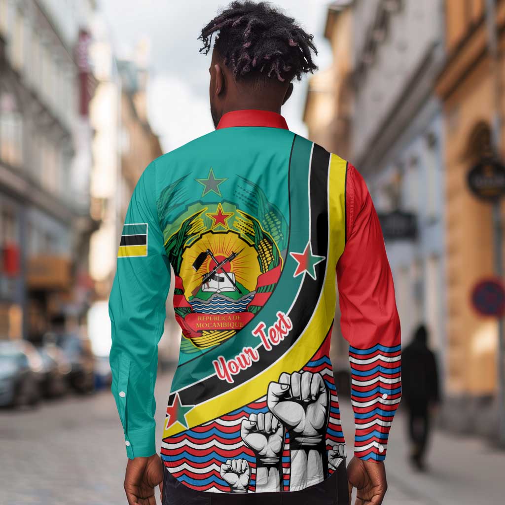 Personalized Mozambique Independence Day Long Sleeve Button Shirt - June 25, Mozambiki Emblem