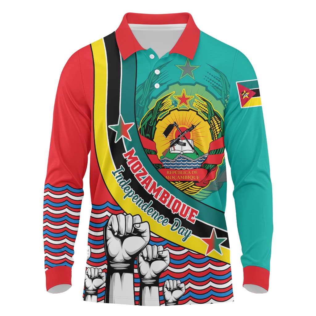 Personalized Mozambique Independence Day Long Sleeve Polo Shirt - June 25, Mozambiki Emblem