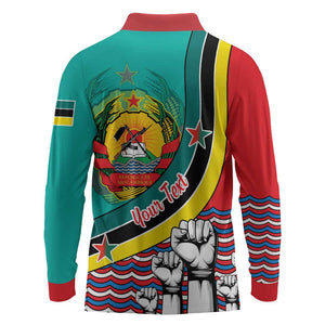 Personalized Mozambique Independence Day Long Sleeve Polo Shirt - June 25, Mozambiki Emblem