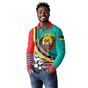 Personalized Mozambique Independence Day Long Sleeve Polo Shirt - June 25, Mozambiki Emblem