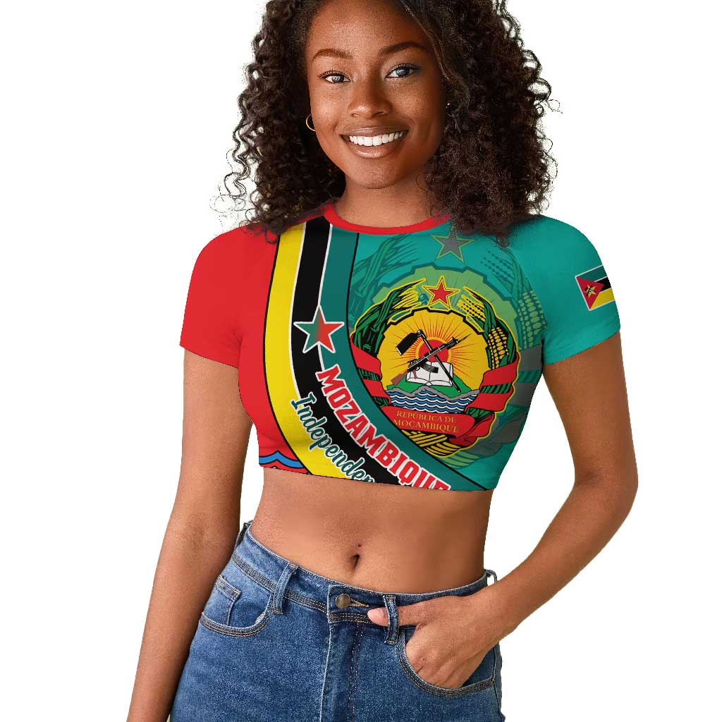 Personalized Mozambique Independence Day Raglan Cropped T shirt - June 25, Mozambiki Emblem