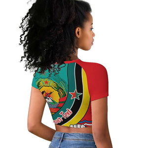 Personalized Mozambique Independence Day Raglan Cropped T shirt - June 25, Mozambiki Emblem