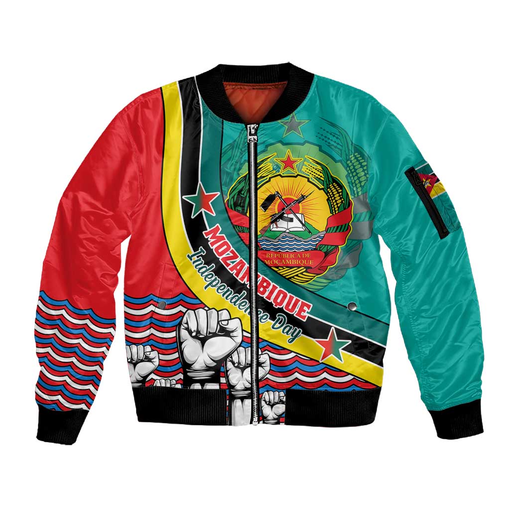 Personalized Mozambique Independence Day Sleeve Zip Bomber Jacket - June 25, Mozambiki Emblem