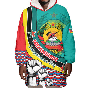 Personalized Mozambique Independence Day Wearable Blanket Hoodie - June 25, Mozambiki Emblem