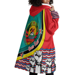 Personalized Mozambique Independence Day Wearable Blanket Hoodie - June 25, Mozambiki Emblem