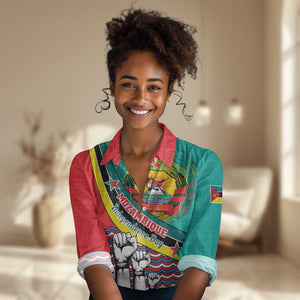 Personalized Mozambique Independence Day Women Casual Shirt - June 25, Mozambiki Emblem