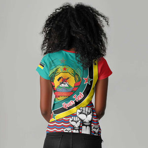 Personalized Mozambique Independence Day Women V-Neck T-Shirt - June 25, Mozambiki Emblem