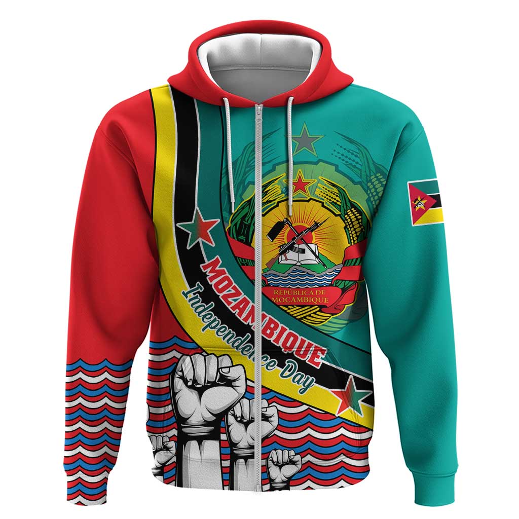 Personalized Mozambique Independence Day Zip Hoodie - June 25, Mozambiki Emblem