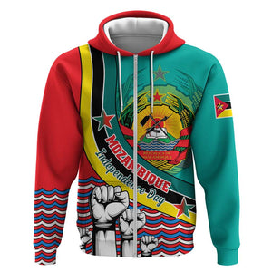 Personalized Mozambique Independence Day Zip Hoodie - June 25, Mozambiki Emblem