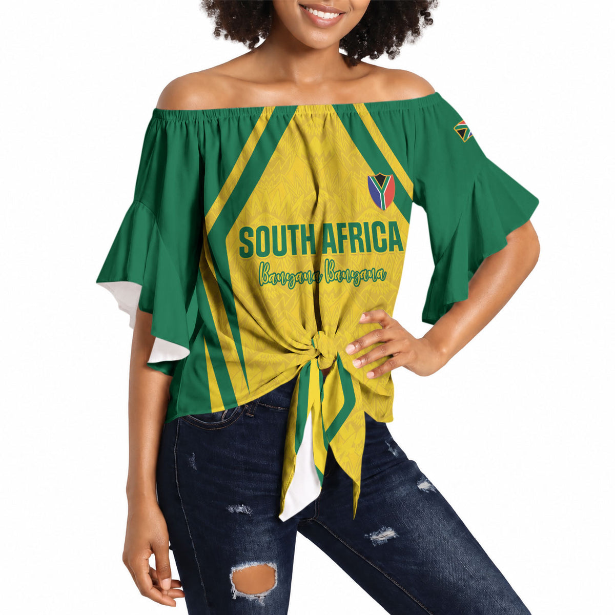 Custom South Africa 2026 Football Off Shoulder Wrap Waist Top Banyana Banyana