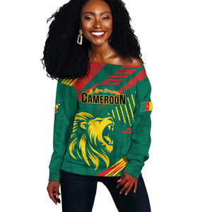 Custom Cameroon 2026 Football Off Shoulder Sweater Les Lionnes Indomptables
