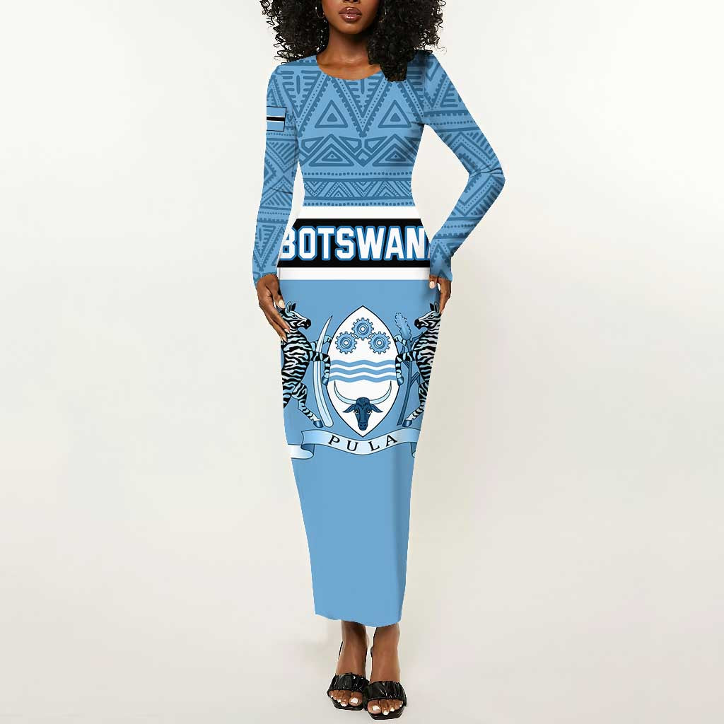 Personalized Botswana Long Sleeve Bodycon Dress with Tswana Pula and African Pattern