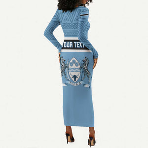 Personalized Botswana Long Sleeve Bodycon Dress with Tswana Pula and African Pattern