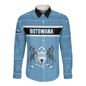 Personalized Botswana Long Sleeve Button Shirt with Tswana Pula and African Pattern