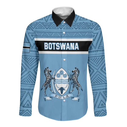 Personalized Botswana Long Sleeve Button Shirt with Tswana Pula and African Pattern