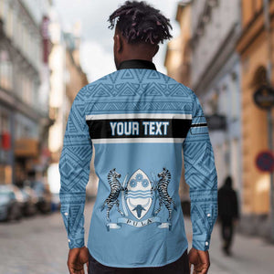 Personalized Botswana Long Sleeve Button Shirt with Tswana Pula and African Pattern