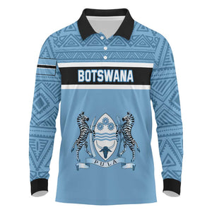 Personalized Botswana Long Sleeve Polo Shirt with Tswana Pula and African Pattern